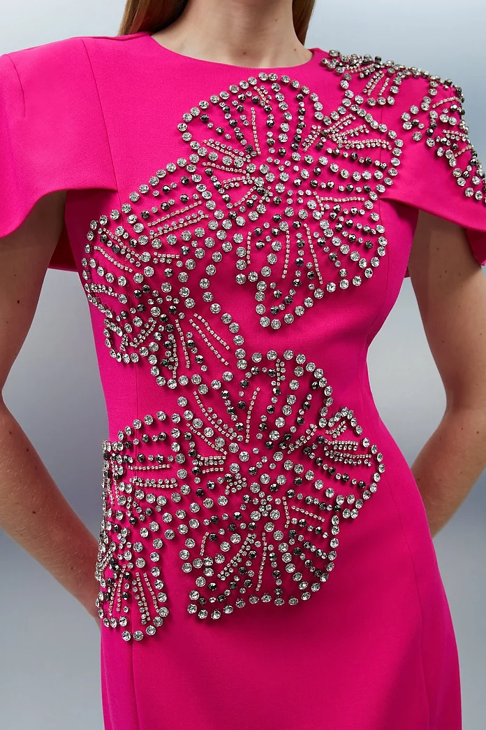 Petite Placed Floral Crystal Embellished Tailored Cape Maxi Petite Placed Floral Crystal Embellished Tailored Cape Maxi